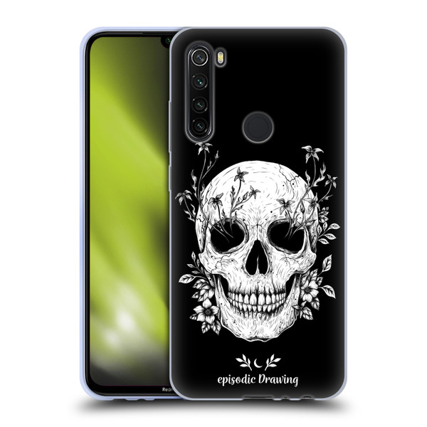 Episodic Drawing Mix Illustrations Floral Skull Soft Gel Case for Xiaomi Redmi Note 8T