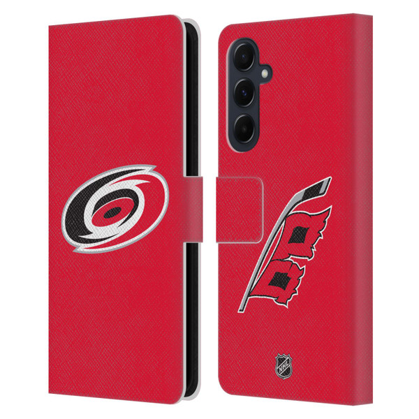 NHL Carolina Hurricanes Plain Leather Book Wallet Case Cover For Samsung Galaxy A55 5G