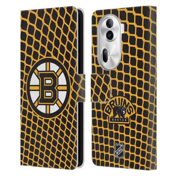 NHL Boston Bruins Net Pattern Leather Book Wallet Case Cover For OPPO Reno11