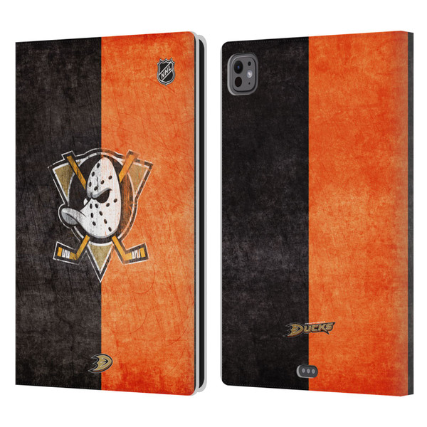 NHL Anaheim Ducks Half Distressed Leather Book Wallet Case Cover For Apple iPad Pro 11 M4 2024