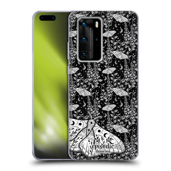 Episodic Drawing Moth Patterns White Soft Gel Case for Huawei P40 Pro / P40 Pro Plus 5G