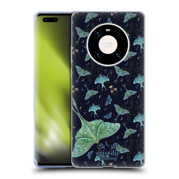 Episodic Drawing Moth Patterns Green Soft Gel Case for Huawei Mate 40 Pro 5G