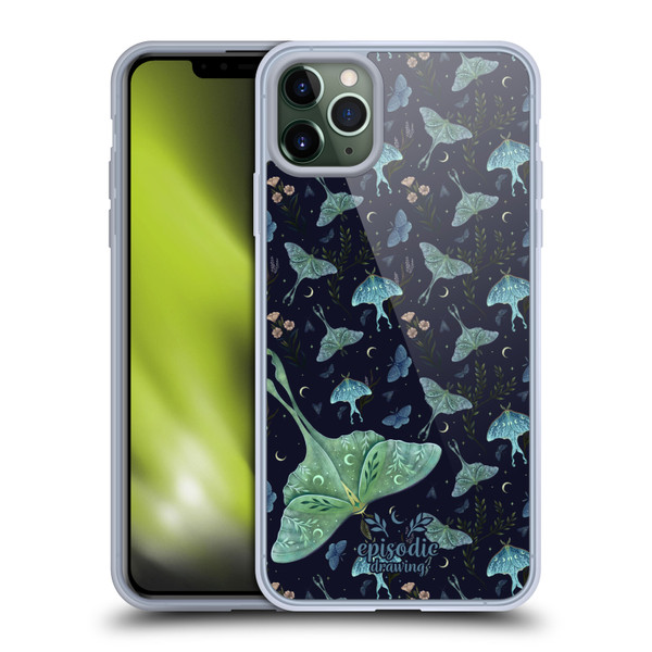 Episodic Drawing Moth Patterns Green Soft Gel Case for Apple iPhone 11 Pro Max