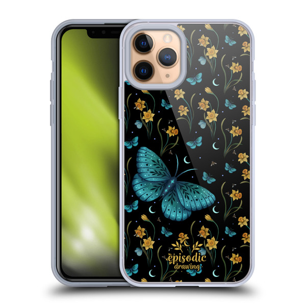 Episodic Drawing Moth Patterns Daffodil Flowers Soft Gel Case for Apple iPhone 11 Pro