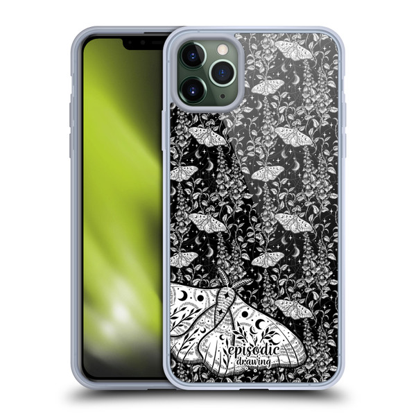 Episodic Drawing Moth Patterns White Soft Gel Case for Apple iPhone 11 Pro Max