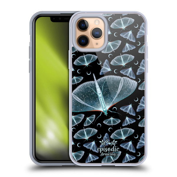 Episodic Drawing Moth Patterns Translucent Soft Gel Case for Apple iPhone 11 Pro