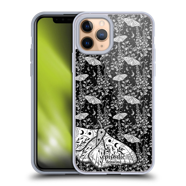 Episodic Drawing Moth Patterns White Soft Gel Case for Apple iPhone 11 Pro