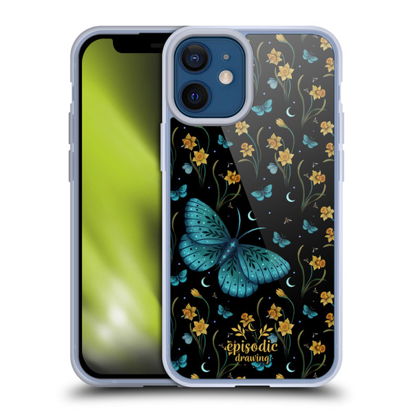 Episodic Drawing Moth Patterns Daffodil Flowers Soft Gel Case for Apple iPhone 12 Mini