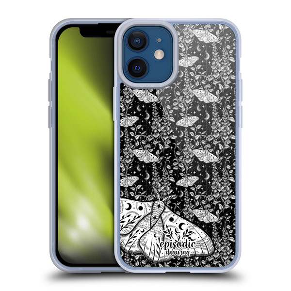 Episodic Drawing Moth Patterns White Soft Gel Case for Apple iPhone 12 Mini