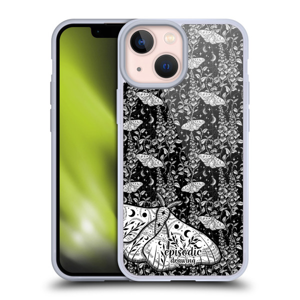 Episodic Drawing Moth Patterns White Soft Gel Case for Apple iPhone 13 Mini
