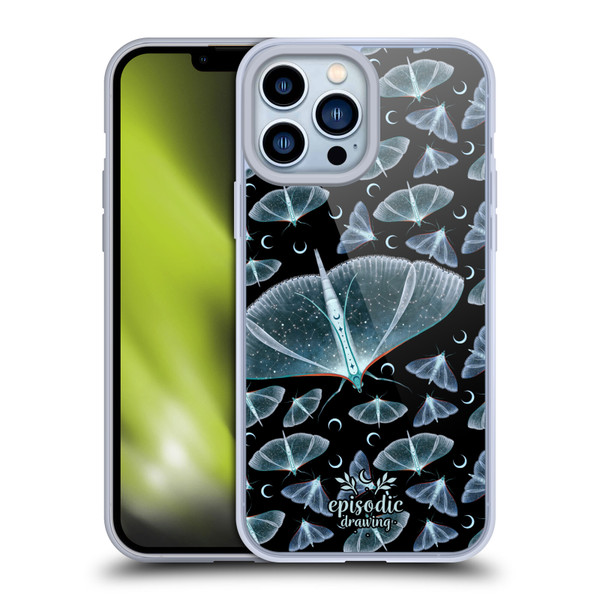 Episodic Drawing Moth Patterns Translucent Soft Gel Case for Apple iPhone 13 Pro Max