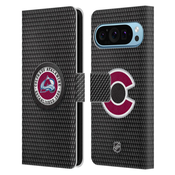 NHL Colorado Avalanche Puck Texture Leather Book Wallet Case Cover For Google Pixel 9 / Pixel 9 Pro
