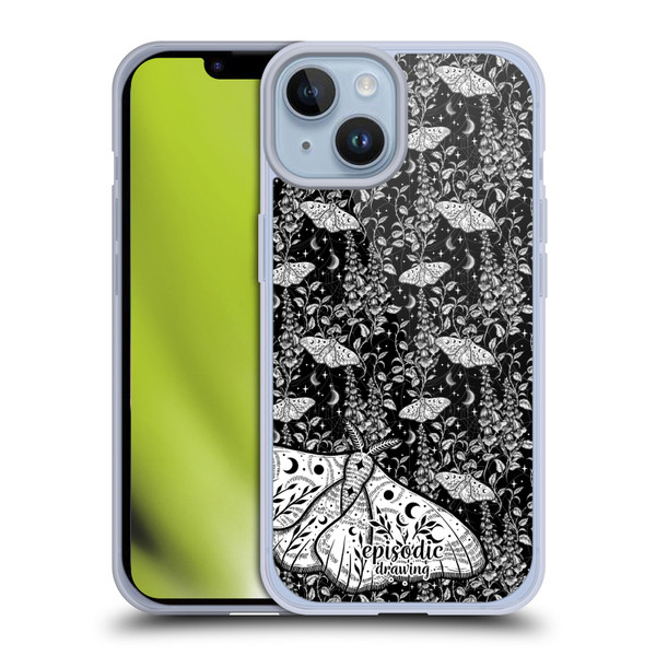 Episodic Drawing Moth Patterns White Soft Gel Case for Apple iPhone 14