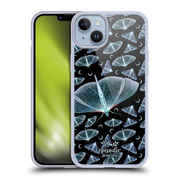 Episodic Drawing Moth Patterns Translucent Soft Gel Case for Apple iPhone 14 Plus