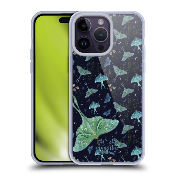 Episodic Drawing Moth Patterns Green Soft Gel Case for Apple iPhone 14 Pro Max