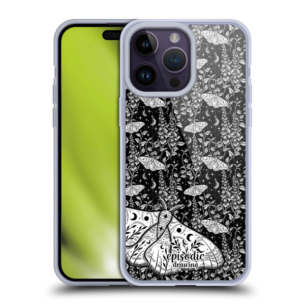 Episodic Drawing Moth Patterns White Soft Gel Case for Apple iPhone 14 Pro Max