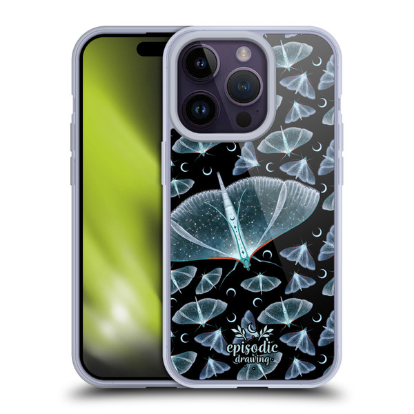 Episodic Drawing Moth Patterns Translucent Soft Gel Case for Apple iPhone 14 Pro