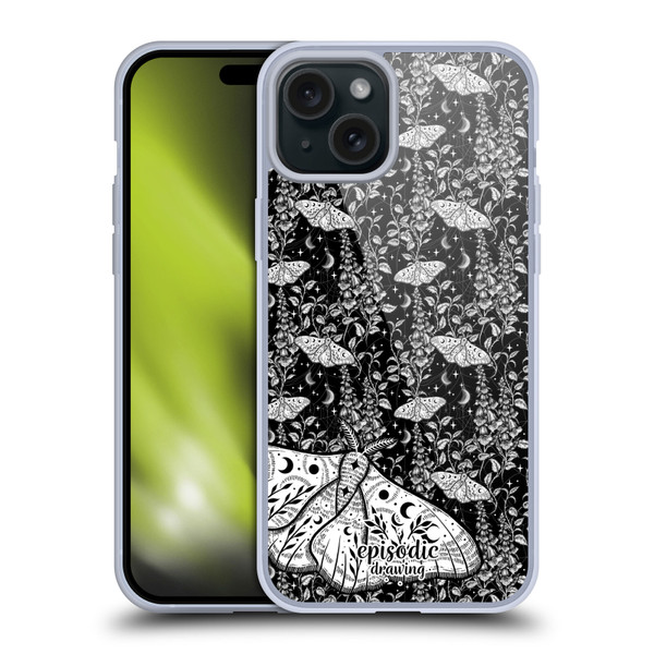 Episodic Drawing Moth Patterns White Soft Gel Case for Apple iPhone 15 Plus