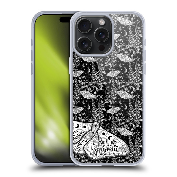 Episodic Drawing Moth Patterns White Soft Gel Case for Apple iPhone 15 Pro Max