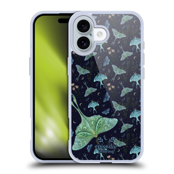 Episodic Drawing Moth Patterns Green Soft Gel Case for Apple iPhone 16