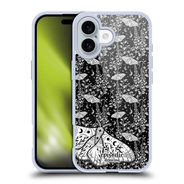 Episodic Drawing Moth Patterns White Soft Gel Case for Apple iPhone 16