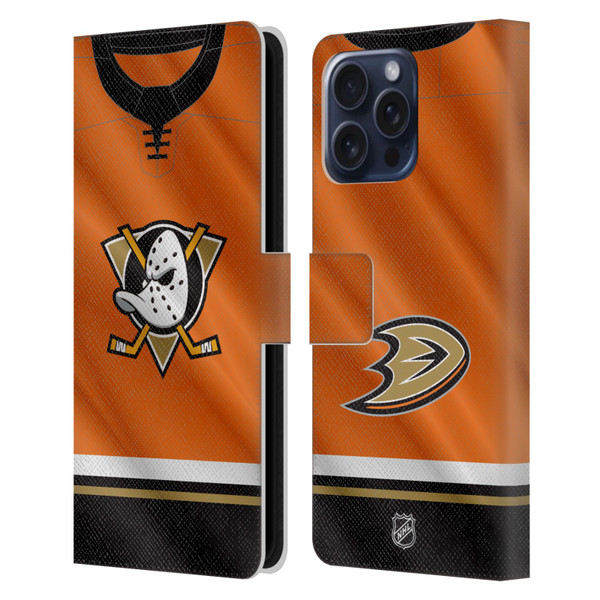 NHL Anaheim Ducks Jersey Leather Book Wallet Case Cover For Apple iPhone 16 Pro Max