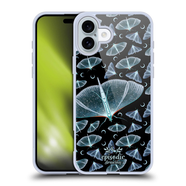 Episodic Drawing Moth Patterns Translucent Soft Gel Case for Apple iPhone 16 Plus