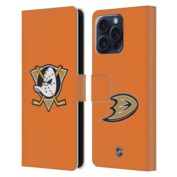 NHL Anaheim Ducks Plain Leather Book Wallet Case Cover For Apple iPhone 16 Pro Max