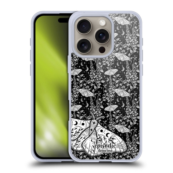 Episodic Drawing Moth Patterns White Soft Gel Case for Apple iPhone 16 Pro