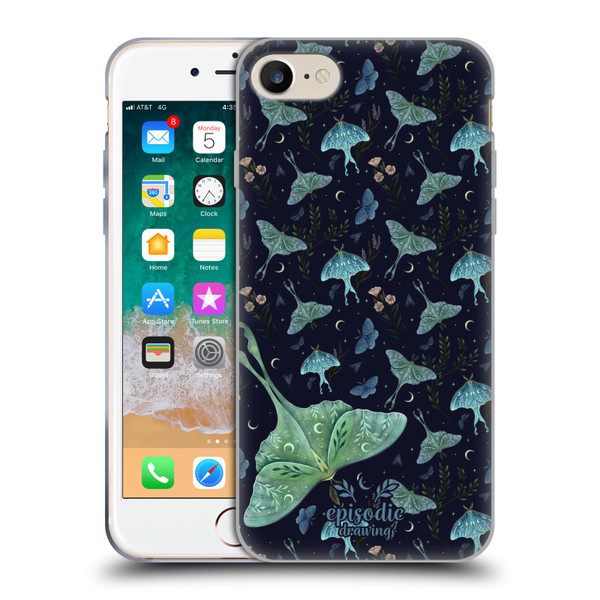 Episodic Drawing Moth Patterns Green Soft Gel Case for Apple iPhone 7 / 8 / SE 2020 & 2022