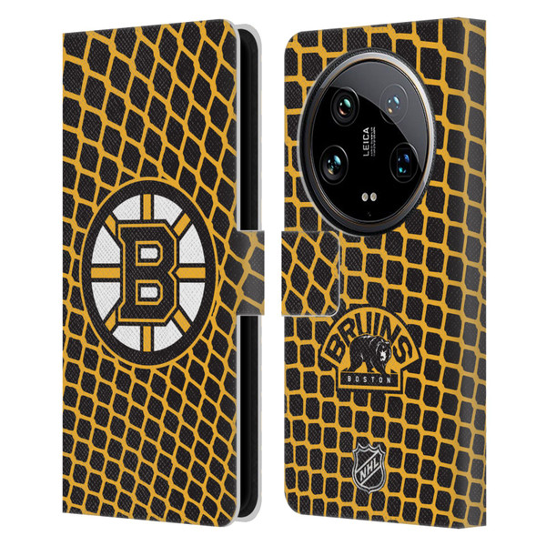 NHL Boston Bruins Net Pattern Leather Book Wallet Case Cover For Xiaomi 14 Ultra