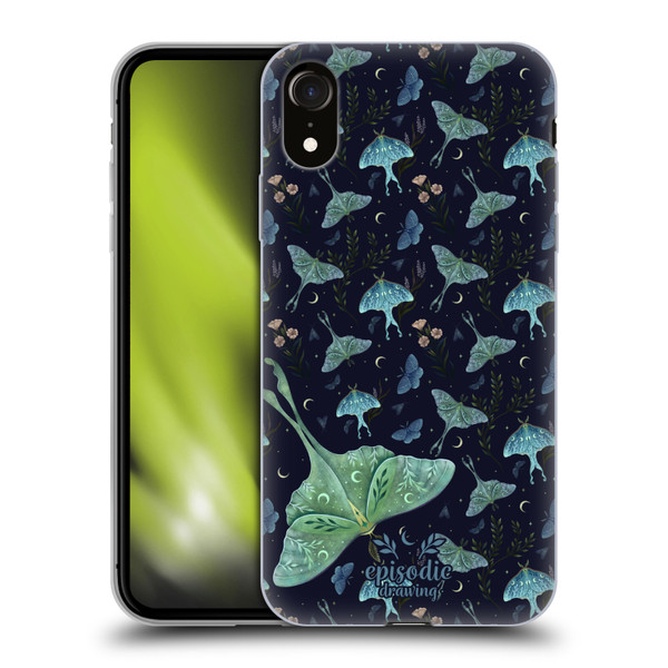 Episodic Drawing Moth Patterns Green Soft Gel Case for Apple iPhone XR
