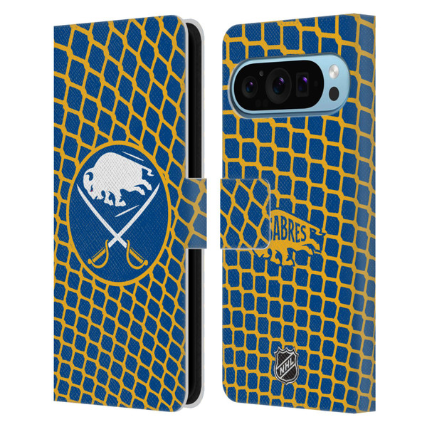 NHL Buffalo Sabres Net Pattern Leather Book Wallet Case Cover For Google Pixel 9 / Pixel 9 Pro