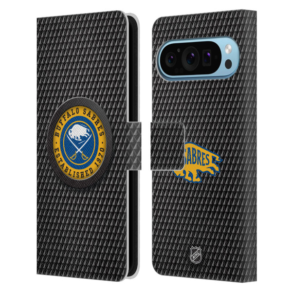 NHL Buffalo Sabres Puck Texture Leather Book Wallet Case Cover For Google Pixel 9 / Pixel 9 Pro