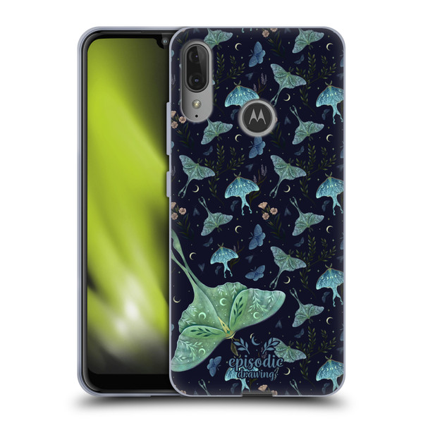 Episodic Drawing Moth Patterns Green Soft Gel Case for Motorola Moto E6 Plus