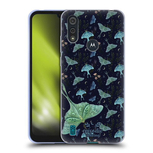 Episodic Drawing Moth Patterns Green Soft Gel Case for Motorola Moto E6s (2020)