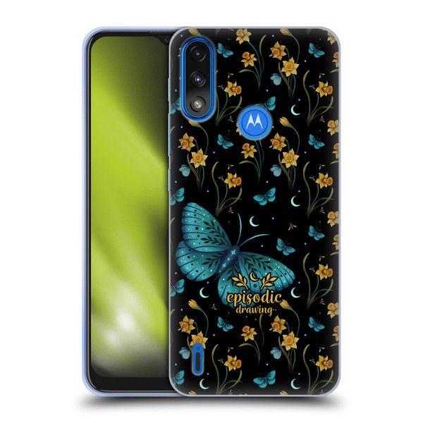 Episodic Drawing Moth Patterns Daffodil Flowers Soft Gel Case for Motorola Moto E7 Power / Moto E7i Power