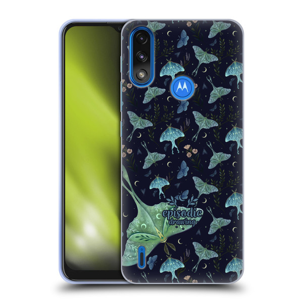 Episodic Drawing Moth Patterns Green Soft Gel Case for Motorola Moto E7 Power / Moto E7i Power