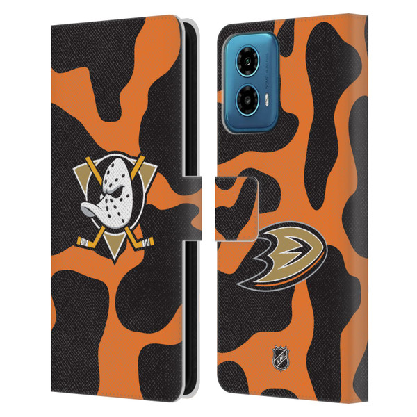 NHL Anaheim Ducks Cow Pattern Leather Book Wallet Case Cover For Motorola Moto G34 5G