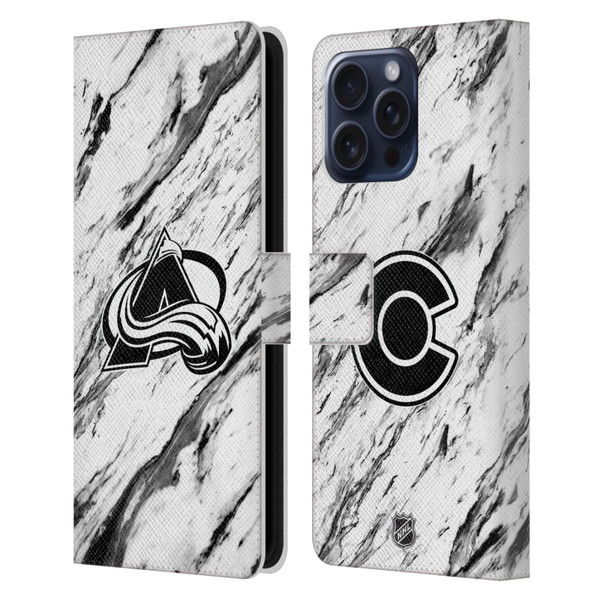 NHL Colorado Avalanche Marble Leather Book Wallet Case Cover For Apple iPhone 16 Pro Max