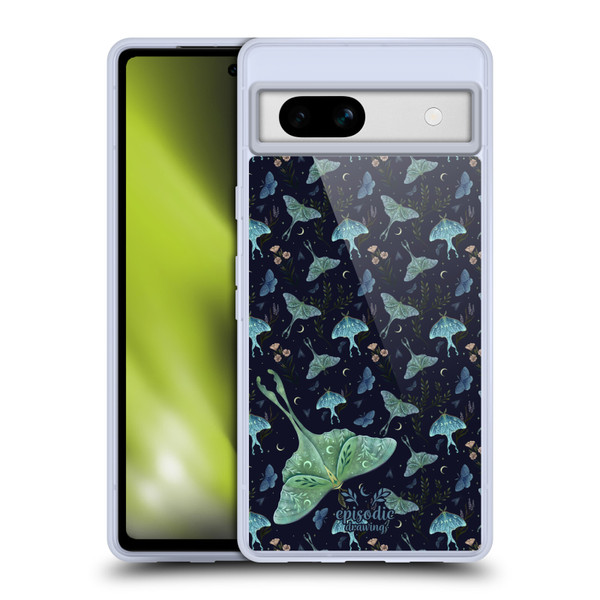 Episodic Drawing Moth Patterns Green Soft Gel Case for Google Pixel 7a