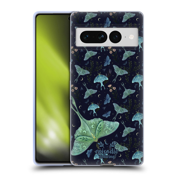 Episodic Drawing Moth Patterns Green Soft Gel Case for Google Pixel 7 Pro