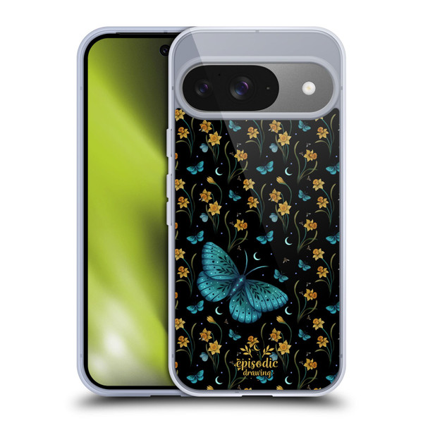 Episodic Drawing Moth Patterns Daffodil Flowers Soft Gel Case for Google Pixel 9 / Pixel 9 Pro