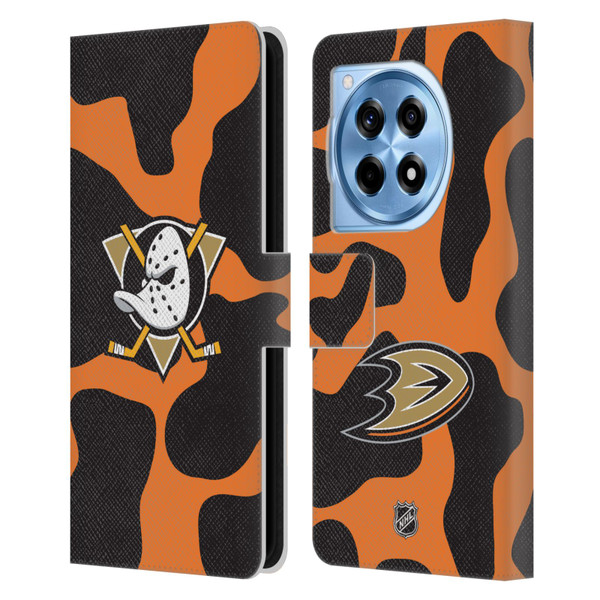 NHL Anaheim Ducks Cow Pattern Leather Book Wallet Case Cover For OnePlus 12R