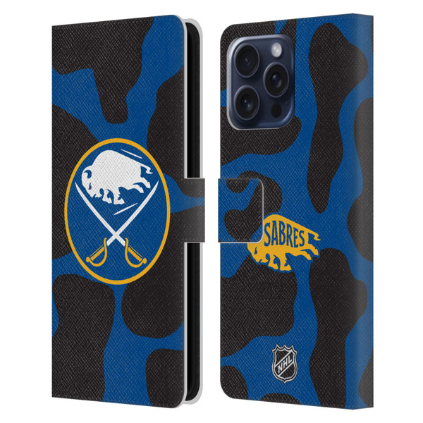 NHL Buffalo Sabres Cow Pattern Leather Book Wallet Case Cover For Apple iPhone 16 Pro Max