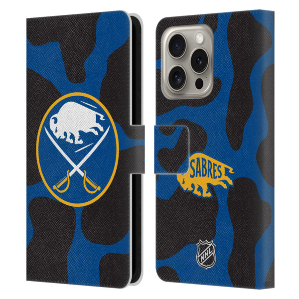 NHL Buffalo Sabres Cow Pattern Leather Book Wallet Case Cover For Apple iPhone 16 Pro