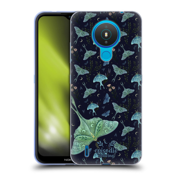 Episodic Drawing Moth Patterns Green Soft Gel Case for Nokia 1.4