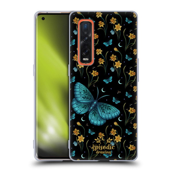 Episodic Drawing Moth Patterns Daffodil Flowers Soft Gel Case for OPPO Find X2 Pro 5G