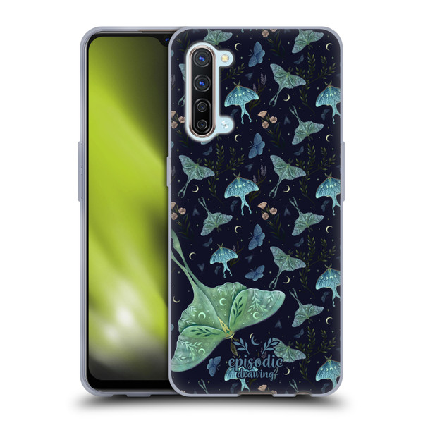 Episodic Drawing Moth Patterns Green Soft Gel Case for OPPO Find X2 Lite 5G