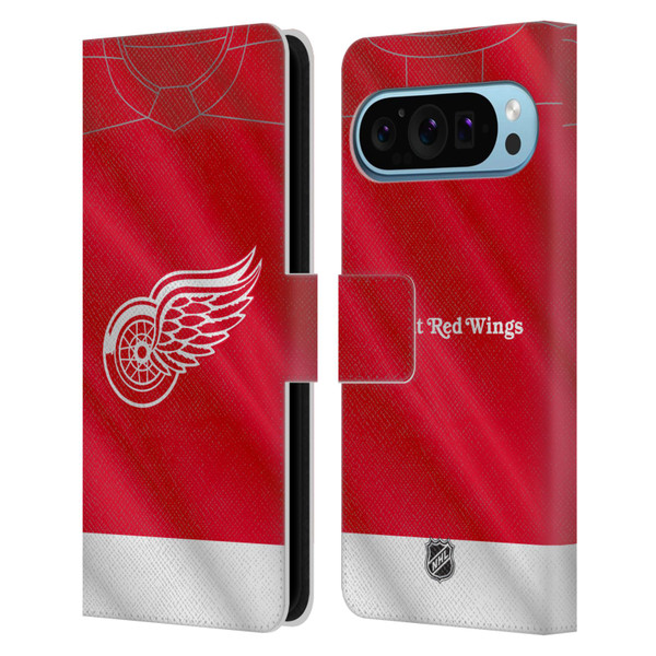 NHL Detroit Red Wings Jersey Leather Book Wallet Case Cover For Google Pixel 9 / Pixel 9 Pro